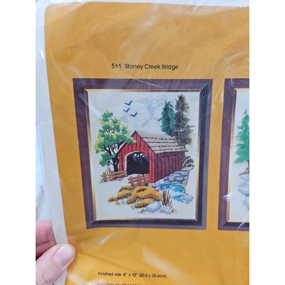 The Creative Circle #511 Only Stoney Creek Bridge Stitching Kit 1979 USA vtg nos